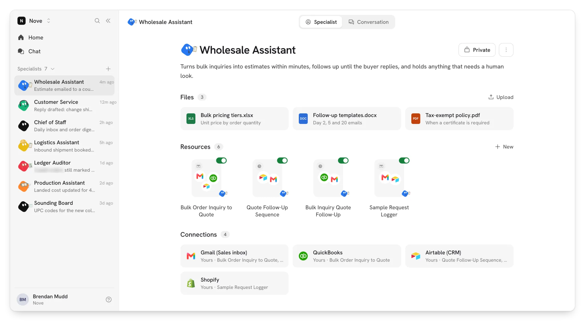 Wholesale Assistant: The specialist’s reference files, workflows and connected systems.