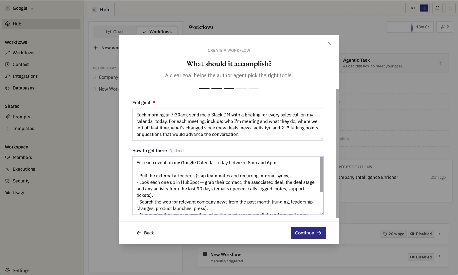 Filling in the goal and how-to fields