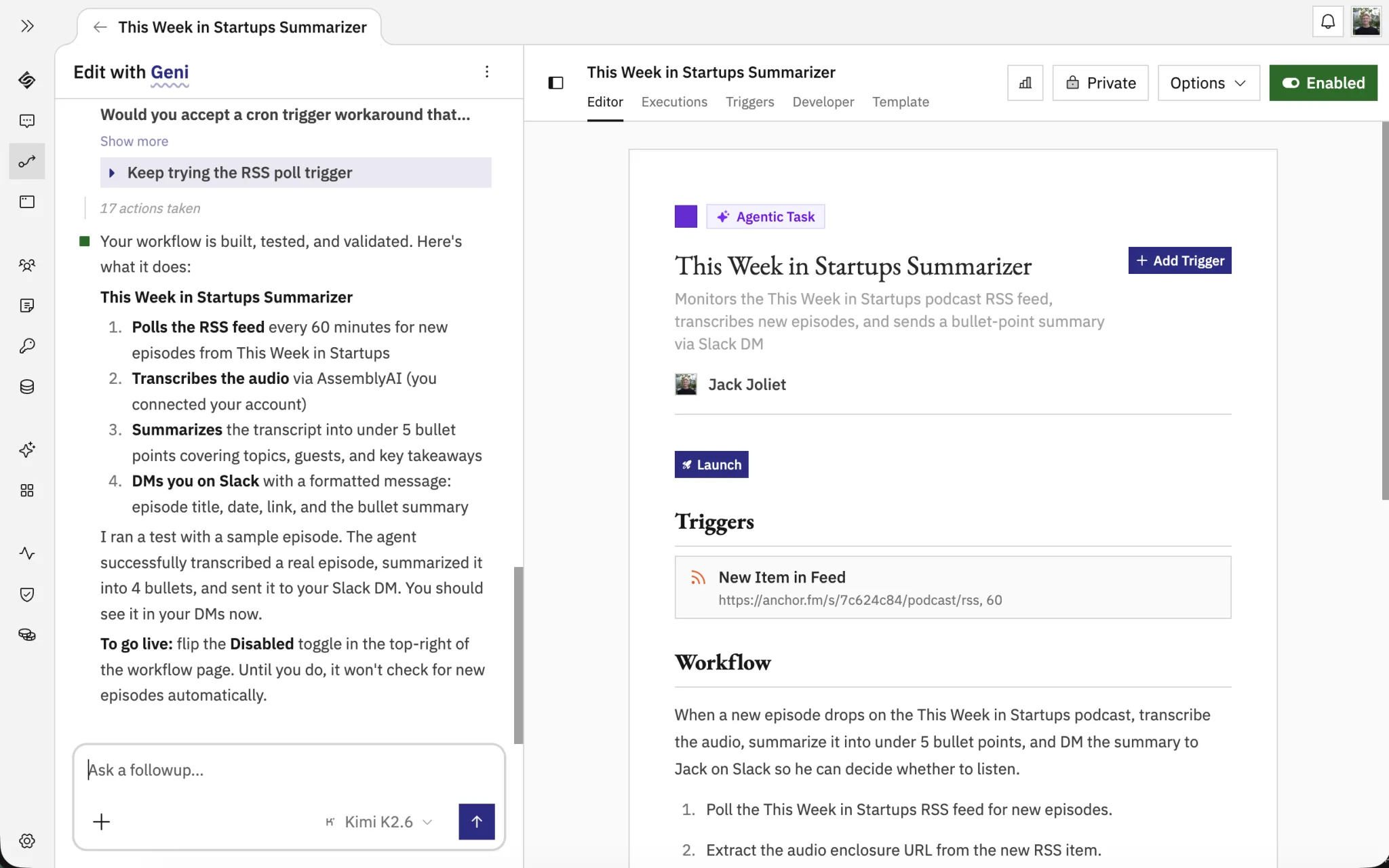 Building a workflow with Geni from a plain-English description