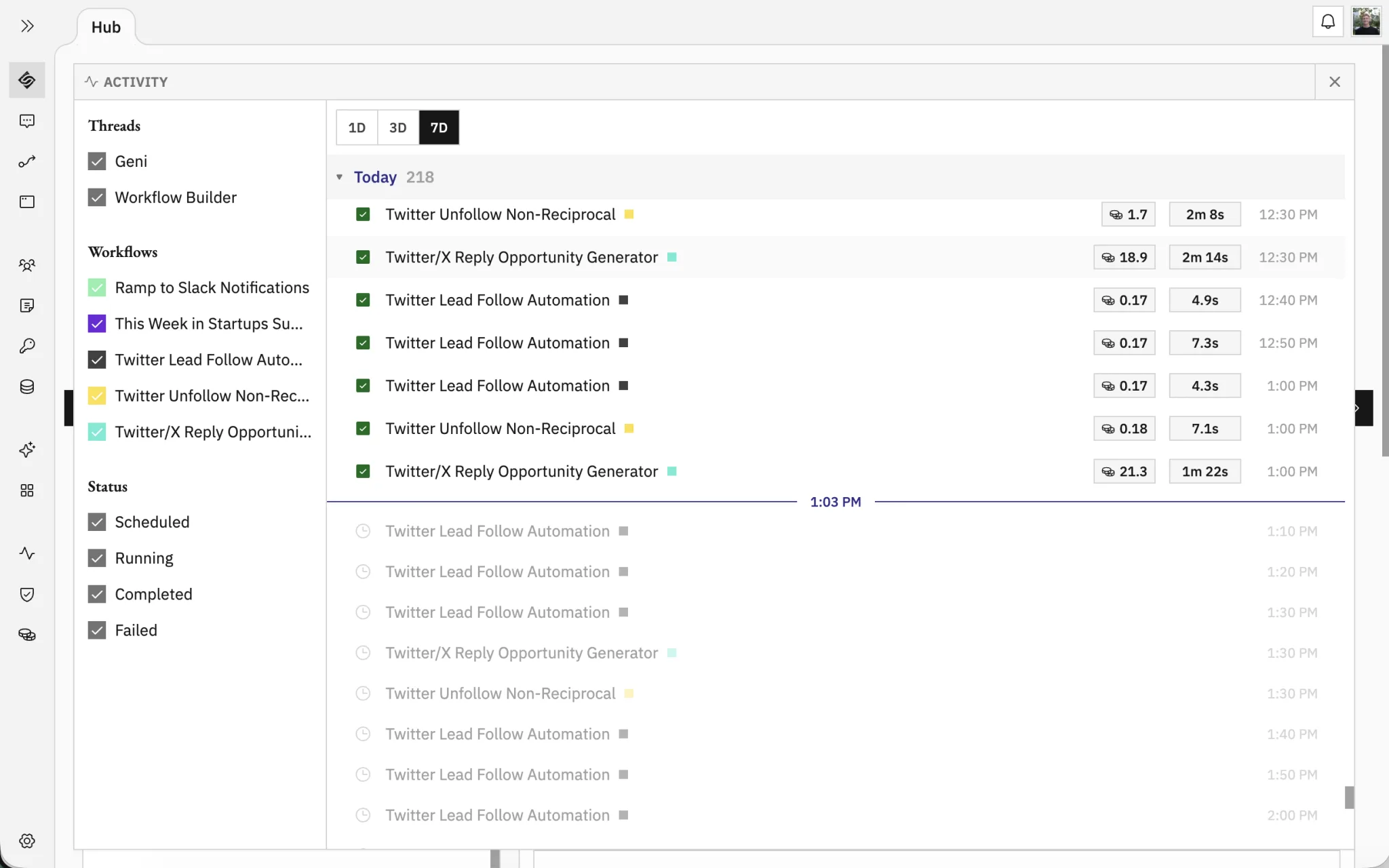 The activity view monitoring workflow runs in real time