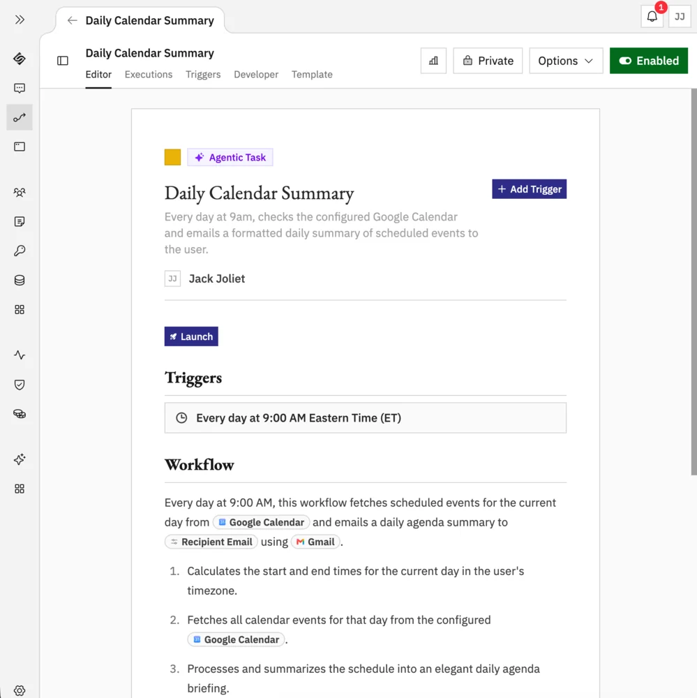 A documented agentic workflow laid out as a step-by-step SOP