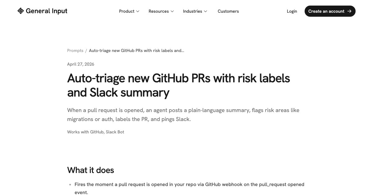 GitHub PR Auto-Triage Agent: Risk Labels, Summary, Slack Alert ...
