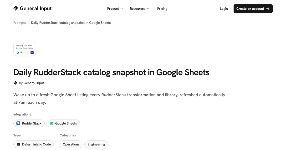 Daily RudderStack catalog sync to Google Sheets | General Input