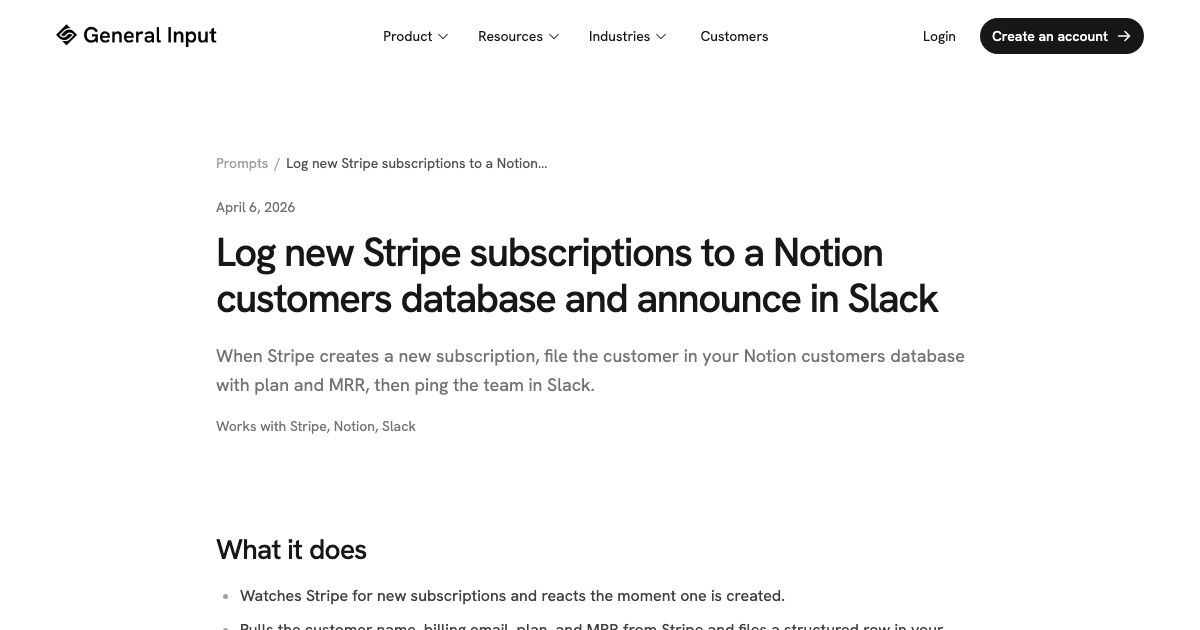 Sync new Stripe subscriptions to Notion and Slack | General Input